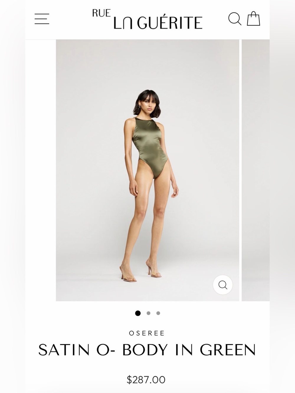 Oseree Olive Green Satin Bodysuit with Ring Strap Details